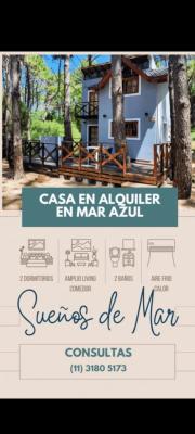 Casa en alquiler en Mar Azul. 3 ambientes, 2 baños y capacidad de 1 a 6 personas. 